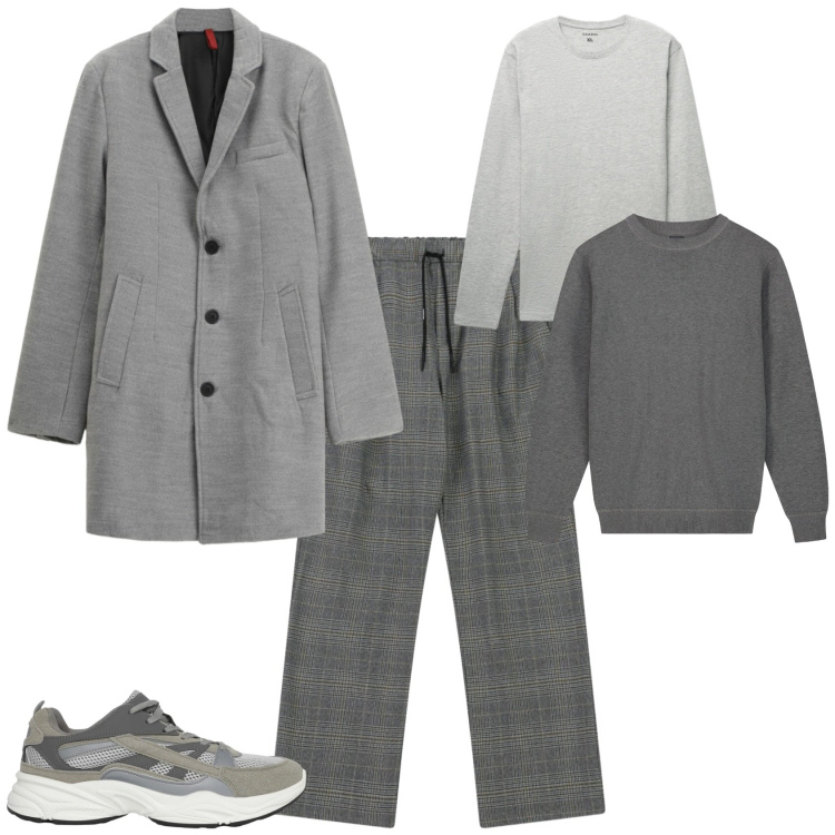 Outfit uomo - Casual ufficio tempo libero. Stile Casual per Tutti i giorni. Abbinamento con sneakers, t-shirt, cappotti, pantaloni, maglieria.