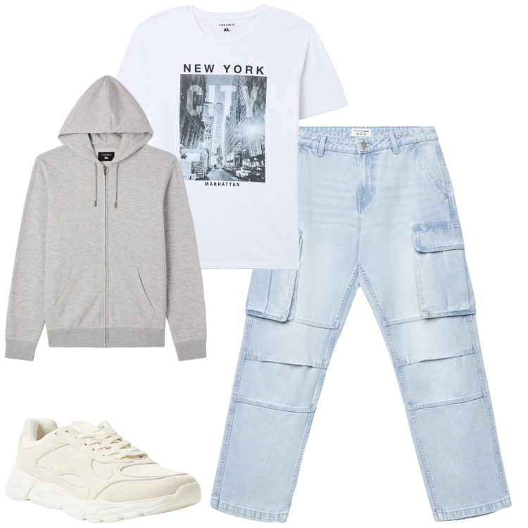 Outfit uomo - Total look #2345070. Stile Casual per Tutti i giorni. Abbinamento con t-shirt, sneakers, felpe con cappuccio, jeans.