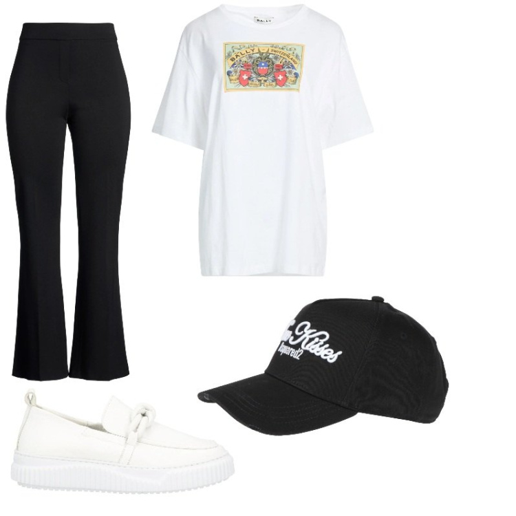 Outfit donna - Cozy day at home. Stile Basic per Cerimonia. look ideale per Petite. Abbinamento con pantaloni, mocassini, t-shirt, cappelli con visiera.