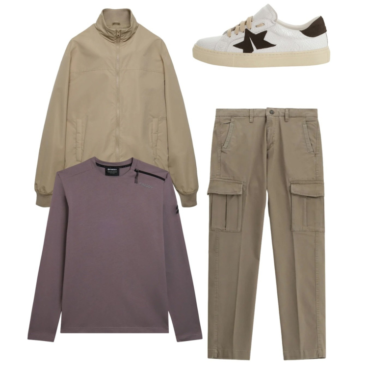 Outfit uomo - Total look #2345086. Stile Casual per Tutti i giorni. Abbinamento con pantaloni cargo, sneakers, bomber, t-shirt.