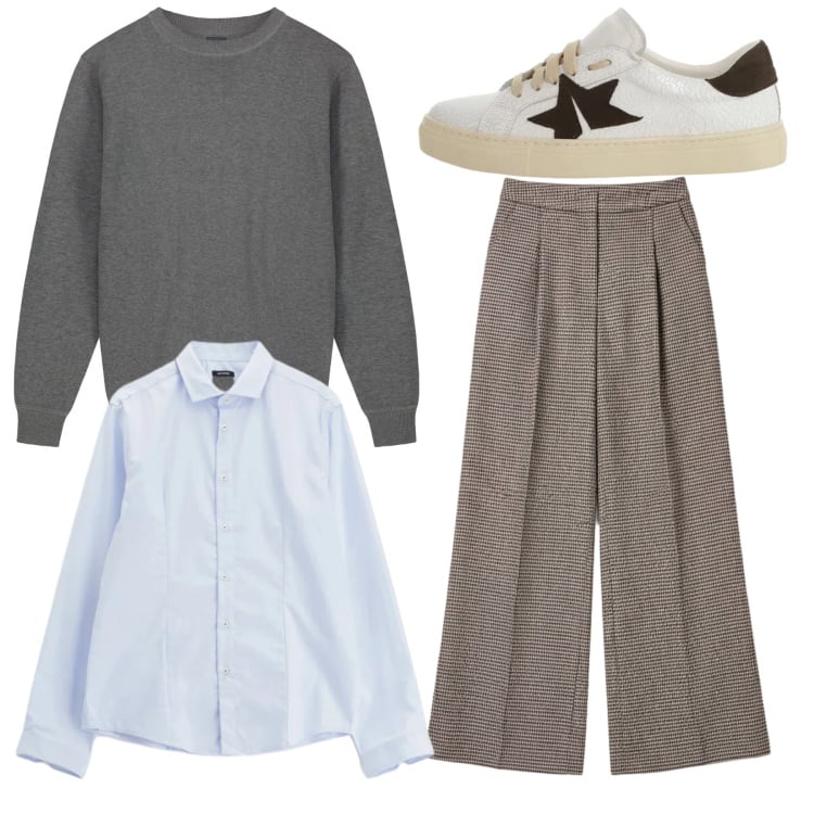 Outfit uomo - Total look #2345091. Stile Casual per Tutti i giorni. Abbinamento con camicie, sneakers, pantaloni a palazzo, maglieria.