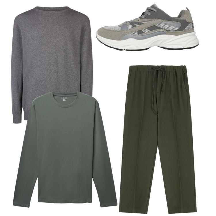 Outfit uomo - Total look #2345092. Stile Casual per Tutti i giorni. Abbinamento con sneakers, t-shirt, pantaloni, maglieria.