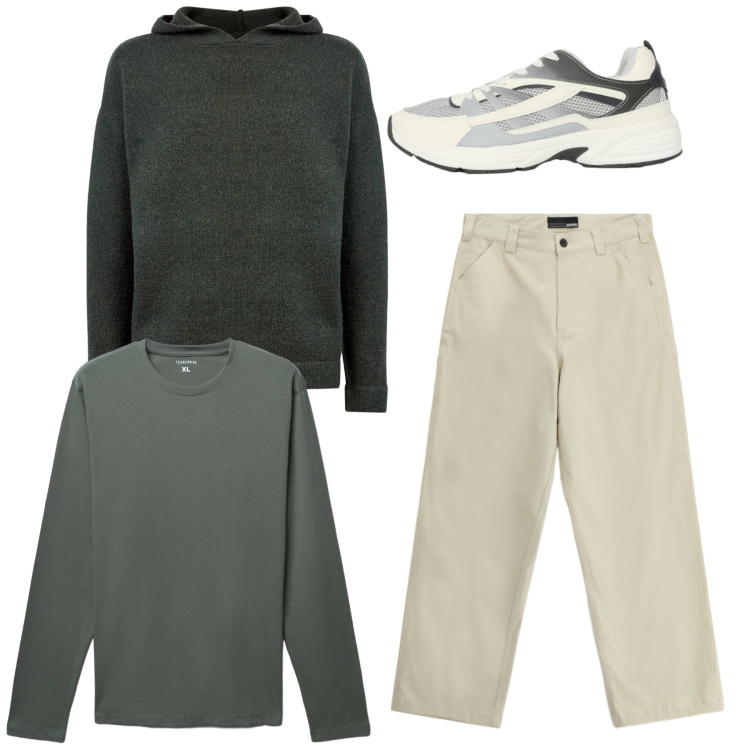 Outfit uomo - Total look #2345093. Stile Casual per Tutti i giorni. Abbinamento con sneakers, t-shirt, pantaloni, maglieria.
