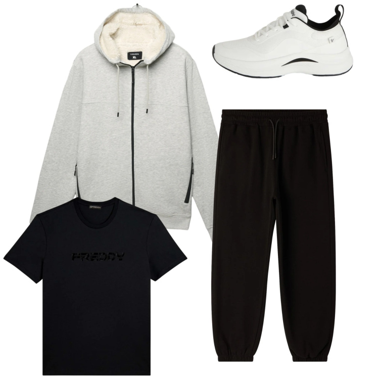 Outfit uomo - Total look #2345096. Stile Casual per Tutti i giorni. Abbinamento con felpe con cappuccio, pantaloni, sneakers, t-shirt.