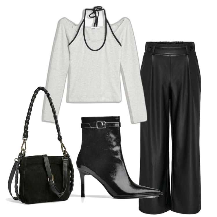 Outfit mujer - Rock #173. Estilo Rock para Noche/Fiesta elegante. Combinación con pantalones, camiseta, bandoleras, botines.