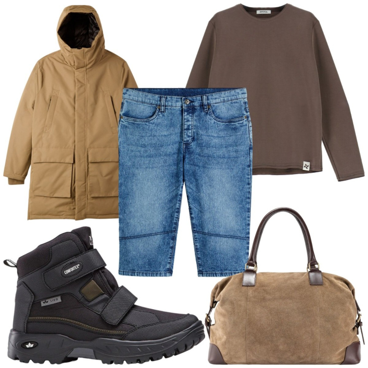 Outfit uomo - Total look #2345106. Stile Casual per Tutti i giorni. Abbinamento con stivali e stivaletti, bermuda, felpe, parka, borse sportive.