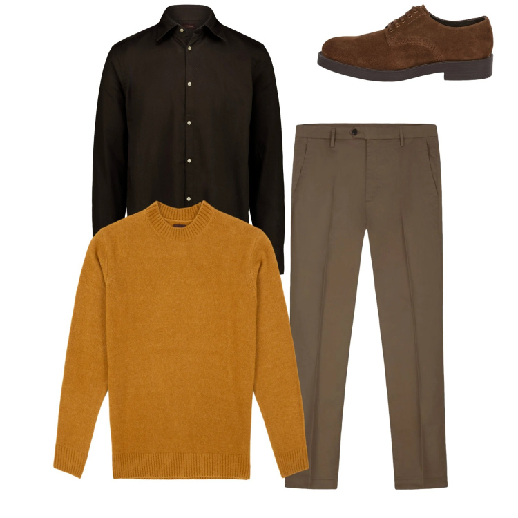 Outfit uomo - Total look. Stile Casual per Tutti i giorni. Abbinamento con scarpe stringate, camicie, pantaloni, maglieria.