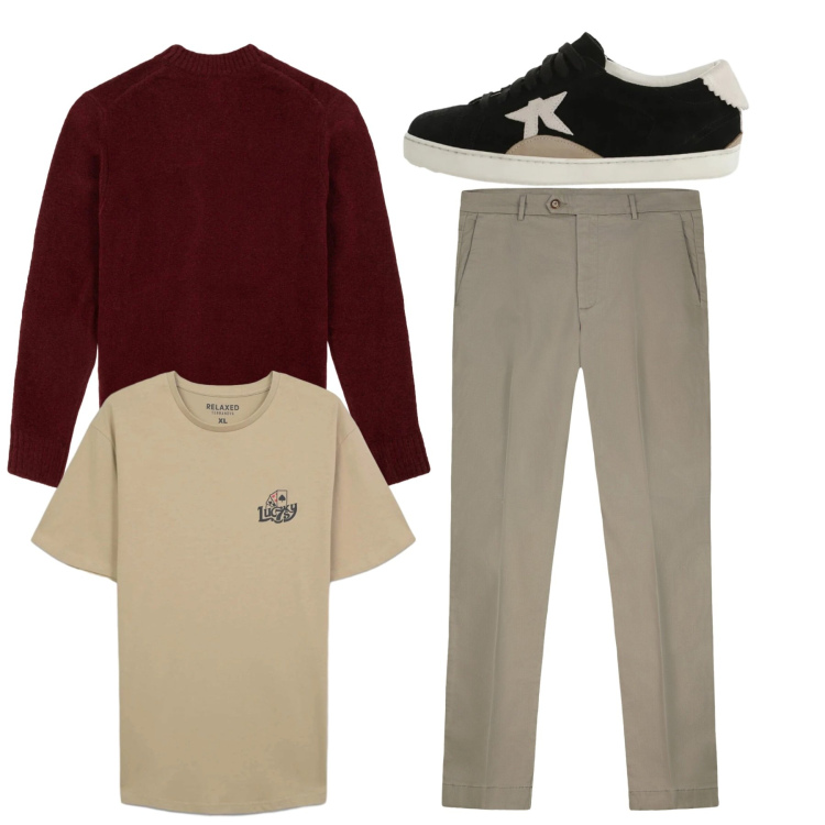 Outfit uomo - Total look #2345111. Stile Casual per Tutti i giorni. Abbinamento con t-shirt, sneakers, maglieria, pantaloni chino.