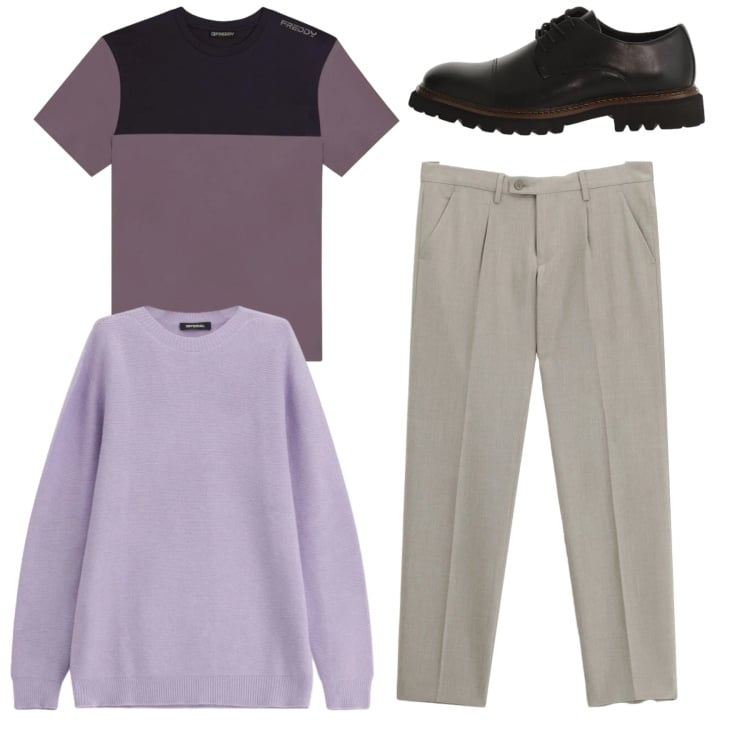 Outfit uomo - Total look #2345116. Stile Casual per Tutti i giorni. Abbinamento con pantaloni, maglieria, scarpe stringate, t-shirt.