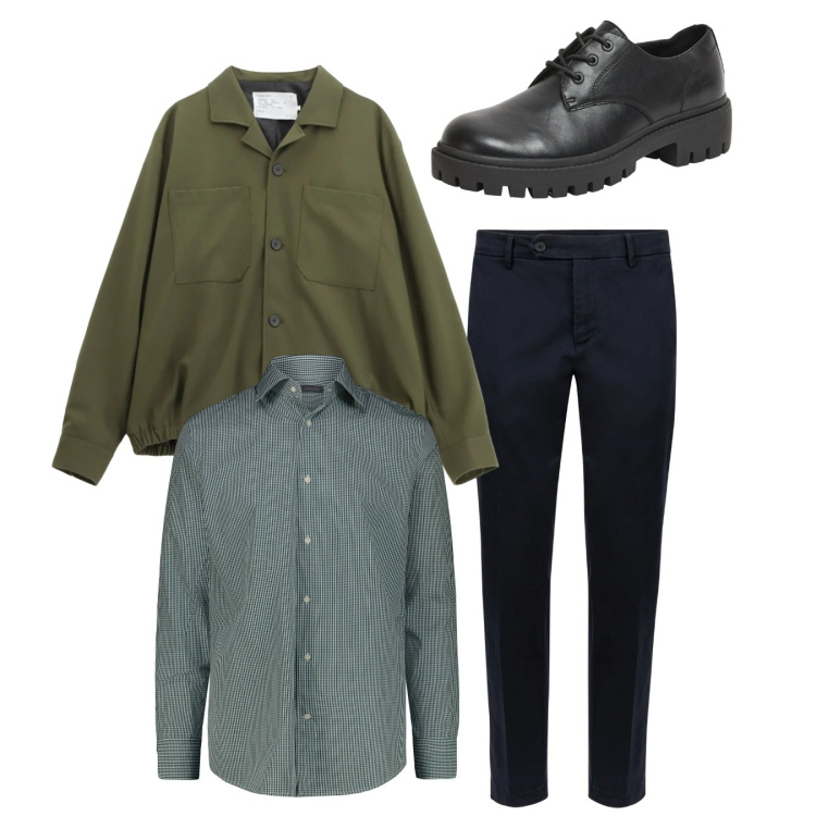 Outfit uomo - Total look #2345117. Stile Casual per Tutti i giorni. Abbinamento con scarpe stringate, cappotti, pantaloni chino, camicie.