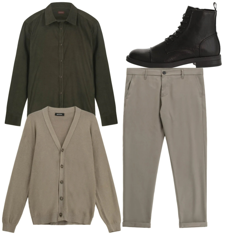 Outfit uomo - Total look #2345119. Stile Casual per Tutti i giorni. Abbinamento con pantaloni, cardigans, anfibi, camicie.