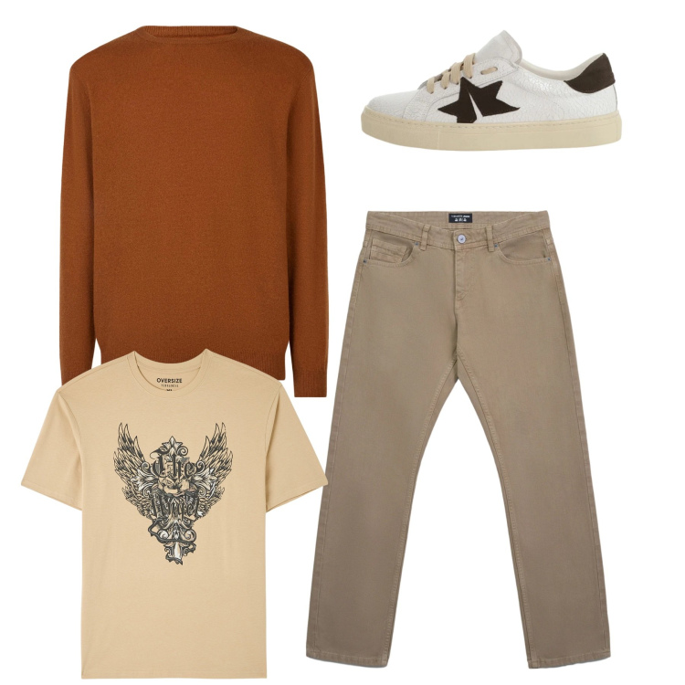 Outfit uomo - Total look #2345122. Stile Casual per Tutti i giorni. Abbinamento con t-shirt, jeans, sneakers, maglieria.
