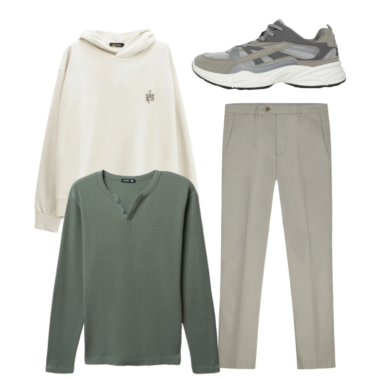 Outfit uomo - Total look #2345123. Stile Casual per Tutti i giorni. Abbinamento con sneakers, t-shirt, felpe con cappuccio, pantaloni chino.