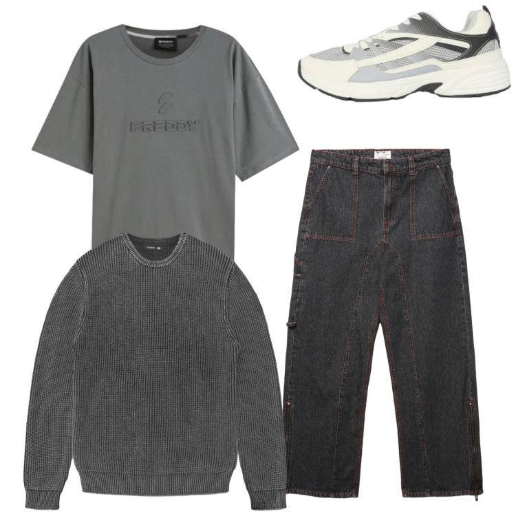 Outfit uomo - Total look #2345126. Stile Casual per Tutti i giorni. Abbinamento con maglieria, jeans dritti, sneakers, t-shirt.
