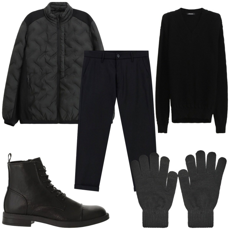 Outfit uomo - Total look #2345133. Stile Biker Rock per Tutti i giorni. Abbinamento con guanti, pantaloni, giacche, maglieria, anfibi.