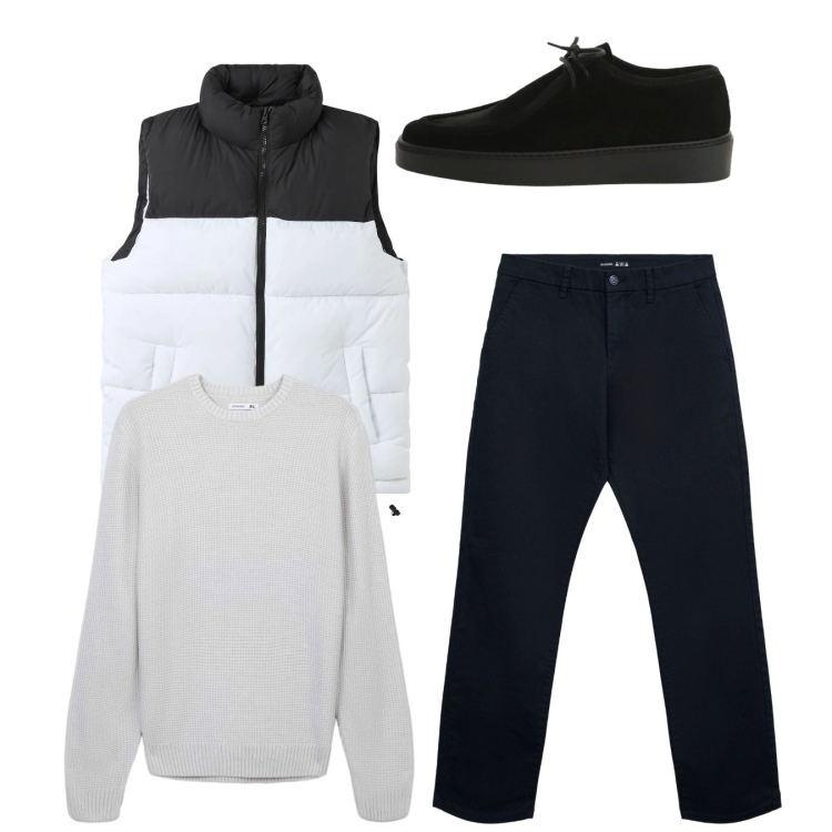 Outfit uomo - Total look #2345134. Stile Casual per Tutti i giorni. Abbinamento con scarpe stringate, piumini, maglieria, pantaloni chino.