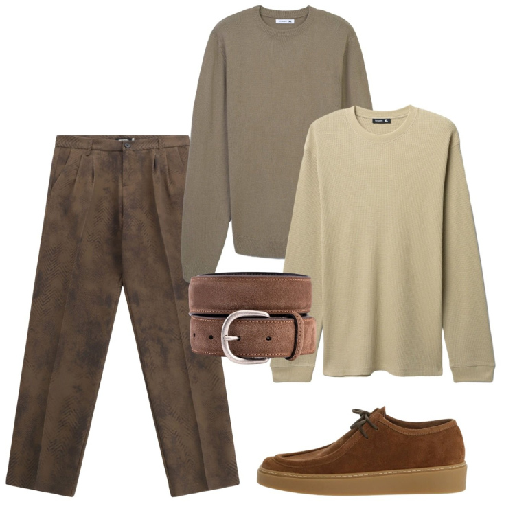 Outfit uomo - Chi h ha una vita. Stile Casual per Tutti i giorni. Abbinamento con maglieria, maglieria, pantaloni, scarpe stringate, cinture.