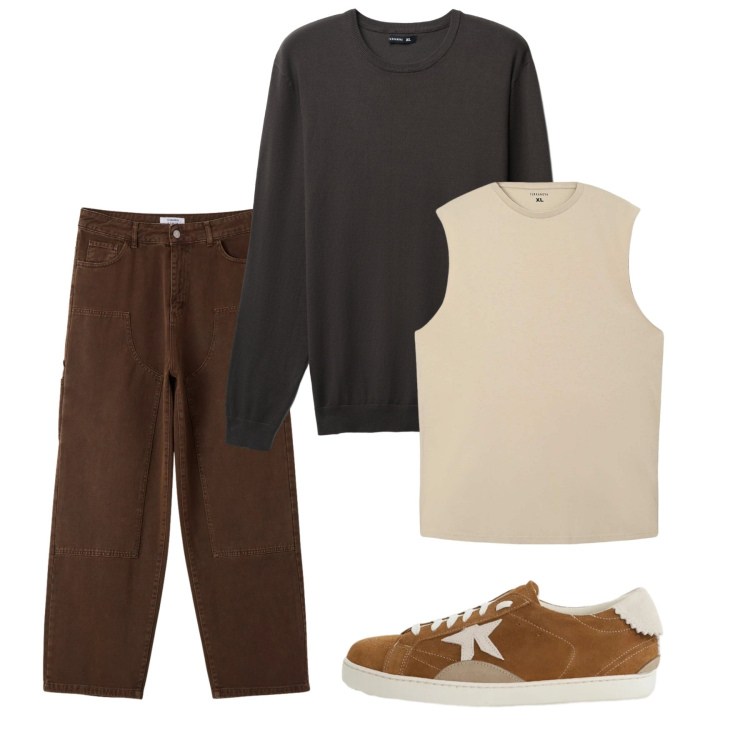 Outfit uomo - Chi ha una vita. Stile Casual per Tutti i giorni. Abbinamento con sneakers, canottiere, maglieria, pantaloni.