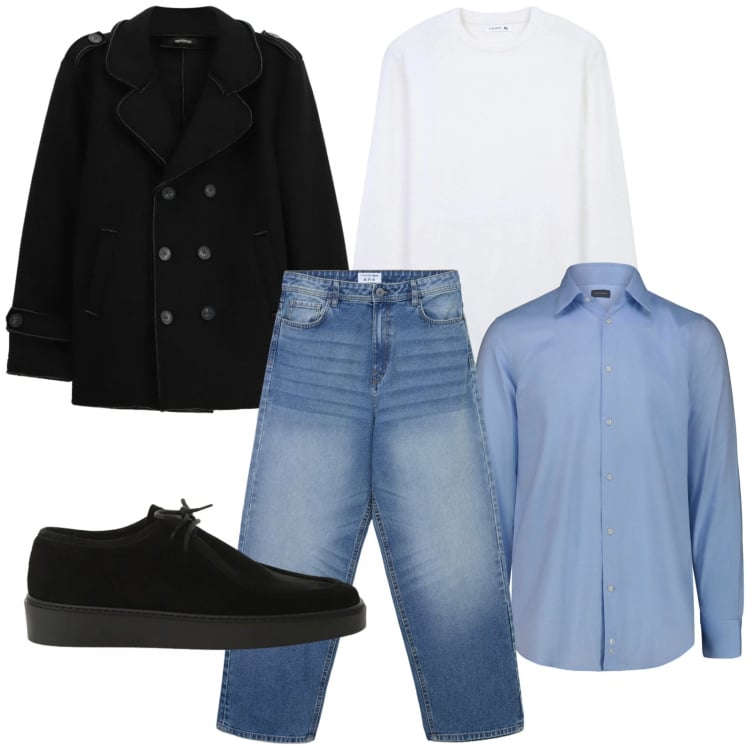 Outfit uomo - Stile marines. Stile Trendy per Tutti i giorni. Abbinamento con cappotti, scarpe stringate, jeans, maglieria, camicie.