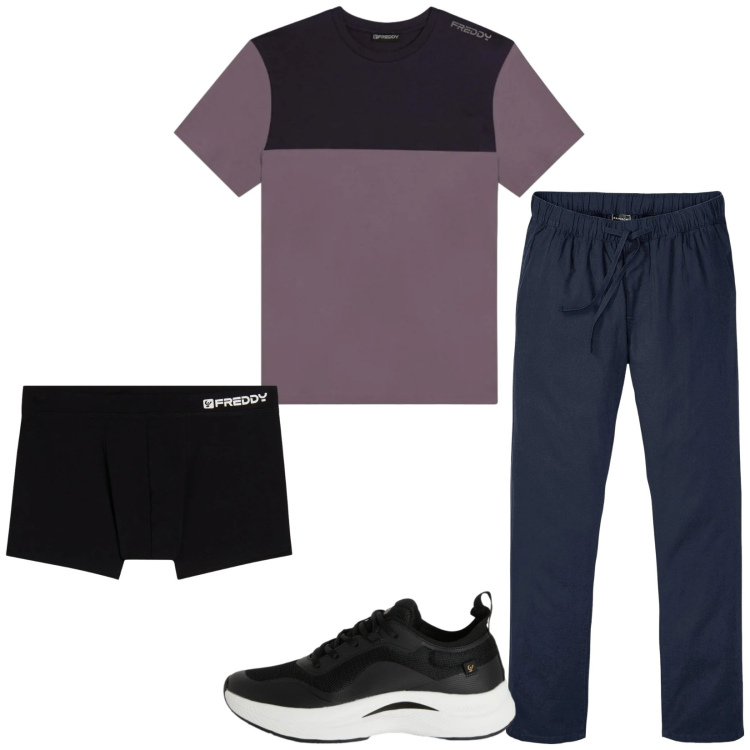 Outfit uomo - Total look #2345172. Stile Trendy per Tutti i giorni. Abbinamento con pantaloni, sneakers, boxer, t-shirt.