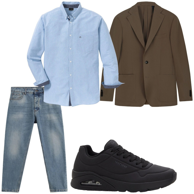 Outfit uomo - Jeans e blazer. Stile Casual per Ufficio. Abbinamento con camicie, sneakers, jeans, giacche.