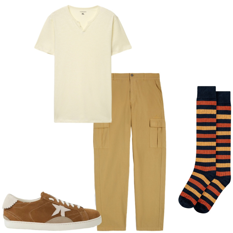 Outfit uomo - Total look #2345175. Stile Casual per Tutti i giorni. Abbinamento con sneakers, t-shirt, pantaloni cargo, calzini.
