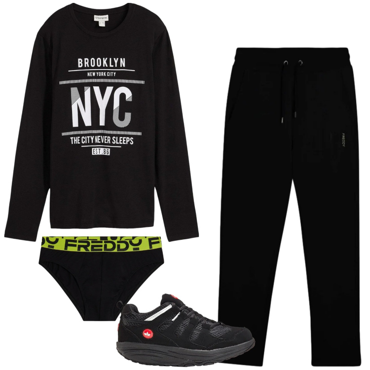 Outfit uomo - Total look #2345178. Stile Urban per Sport. Abbinamento con maglieria, sneakers, slip, pantaloni.