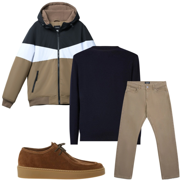 Outfit uomo - Casual. Stile Casual per Tutti i giorni. Abbinamento con jeans, piumini, scarpe stringate, maglieria.