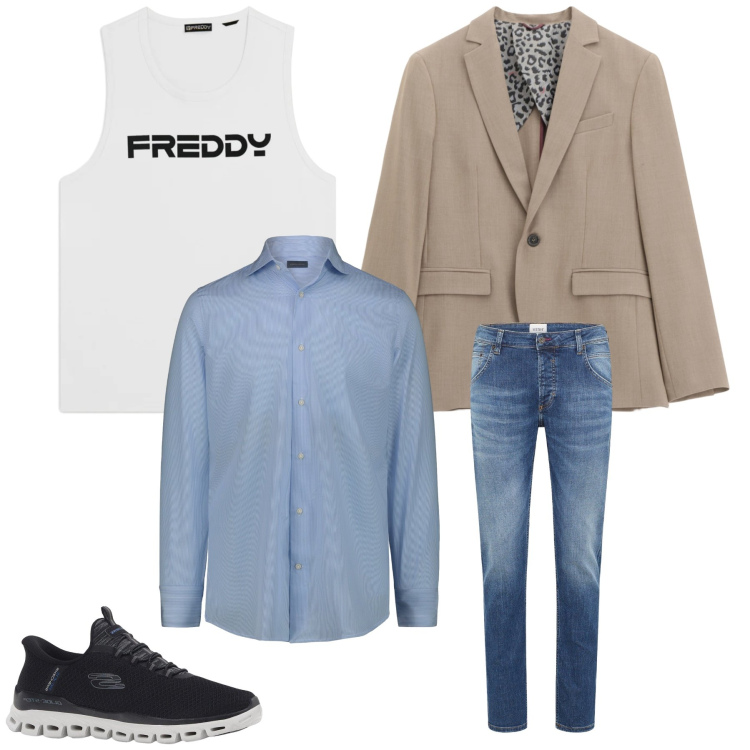 Outfit uomo - The High-Low Remix. Stile Trendy per Tutti i giorni. Abbinamento con sneakers, jeans dritti, giacche, canottiere, camicie.