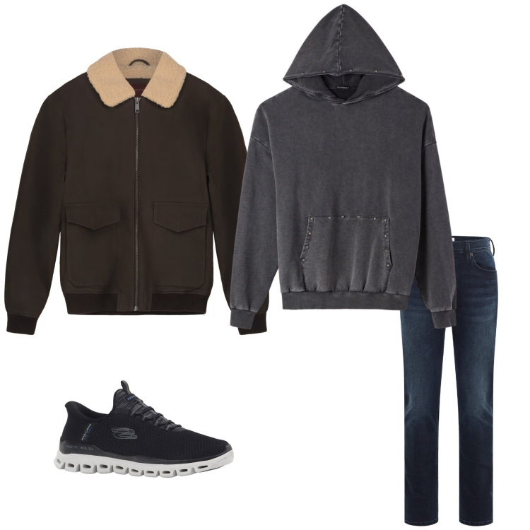 Outfit uomo - The Timeless Aviator. Stile Trendy per Tutti i giorni. Abbinamento con sneakers, jeans slim fit, felpe con cappuccio, bomber.