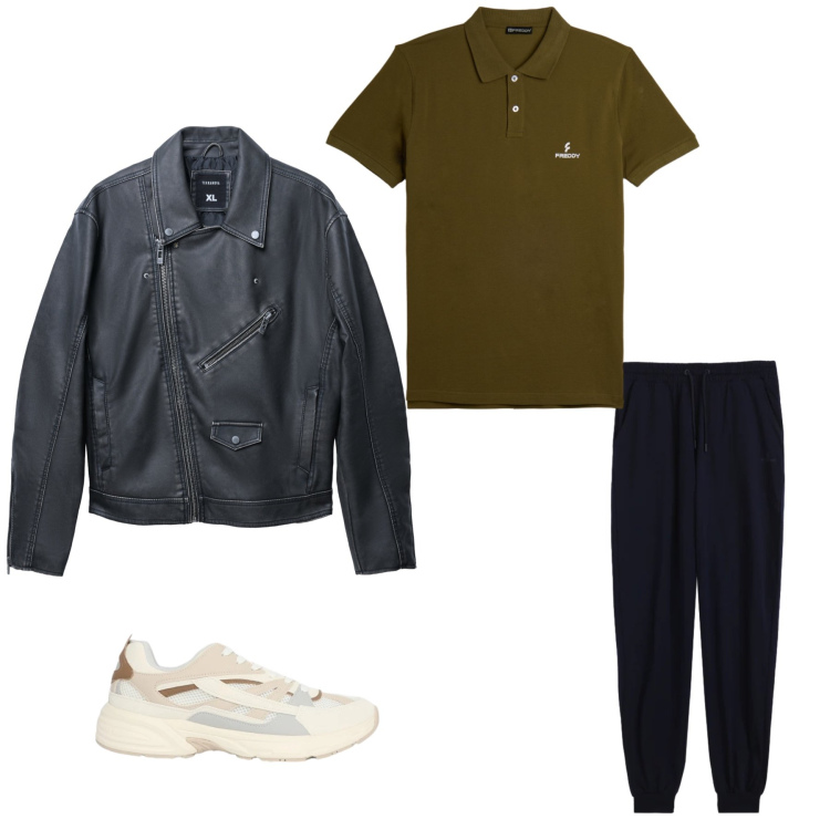 Outfit uomo - The Urban Maverick. Stile Casual per Tutti i giorni. Abbinamento con giacche, sneakers, pantaloni, polo.