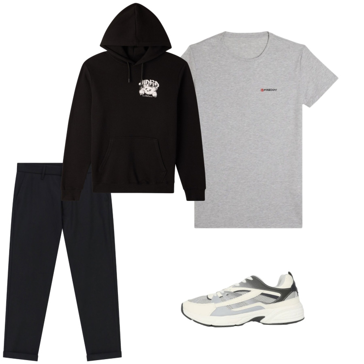 Outfit uomo - The Olive & Slate Duo. Stile Casual per Tutti i giorni. Abbinamento con felpe con cappuccio, sneakers, pantaloni, t-shirt sportive.