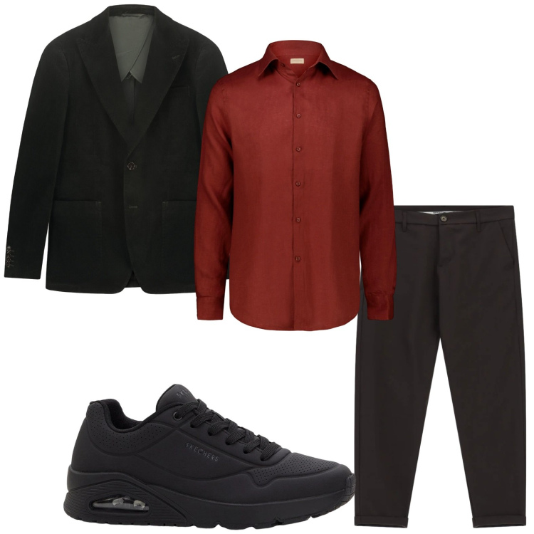 Outfit uomo - Elegante casual. Stile Casual per Ufficio. Abbinamento con sneakers, pantaloni, camicie, giacche.