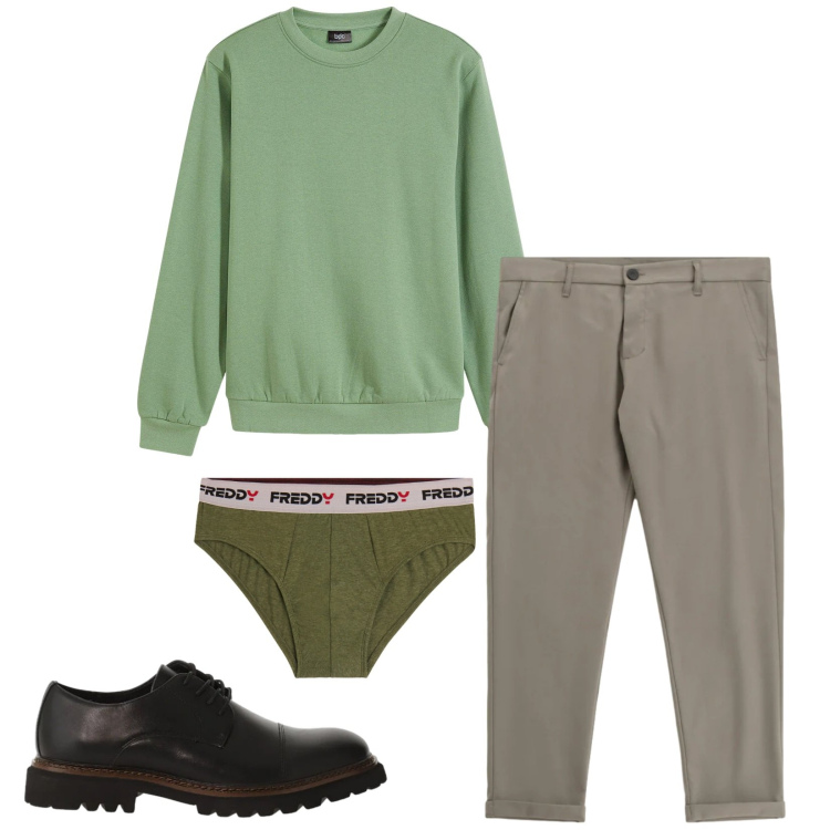 Outfit uomo - Total look #2345225. Stile Trendy per Tutti i giorni. Abbinamento con felpe, pantaloni, scarpe stringate, slip.