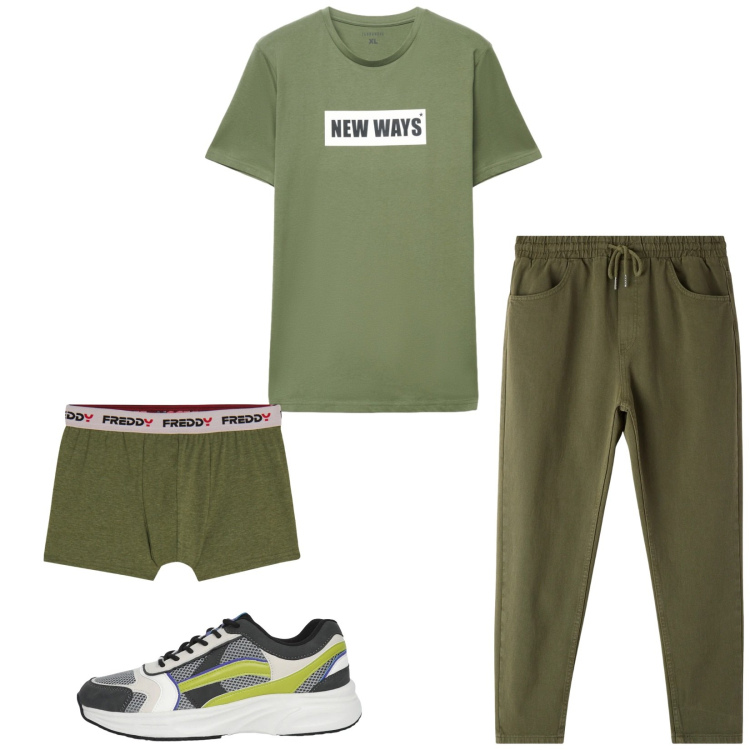 Outfit uomo - Total look #2345228. Stile Casual per Sport. Abbinamento con pantaloni, sneakers, t-shirt, boxer.