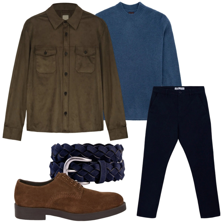 Outfit uomo - La giacca scamosciata. Stile Casual per Tutti i giorni. Abbinamento con pantaloni chino, scarpe stringate, giacche, cinture, maglieria.