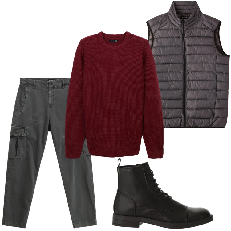 Outfit uomo - Il gilet invernale. Stile Casual per Tutti i giorni. Abbinamento con piumini, maglieria, anfibi, pantaloni cargo.