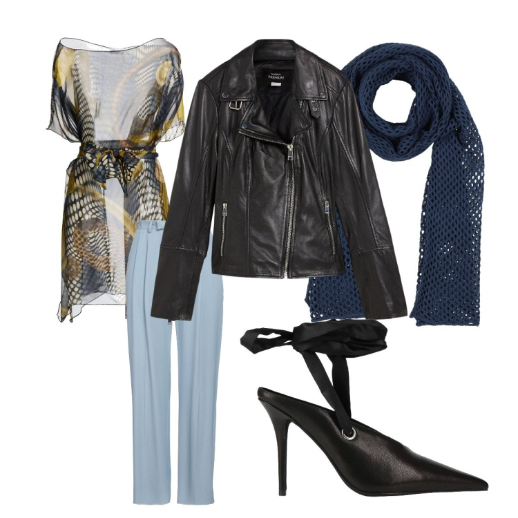 Outfit donna - Stilosa giacca biker curvy. Stile Casual per Serata fuori. Abbinamento con top, pantaloni, sciarpe, décolleté, blazer.