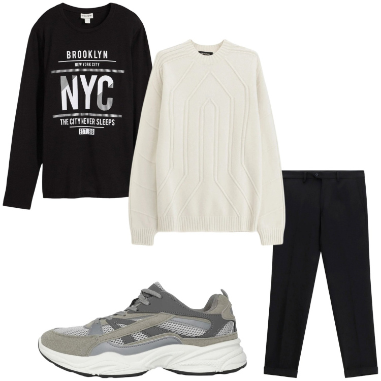 Outfit uomo - Casual. Stile Trendy per Tutti i giorni. Abbinamento con maglieria, sneakers, pantaloni, pullovers.