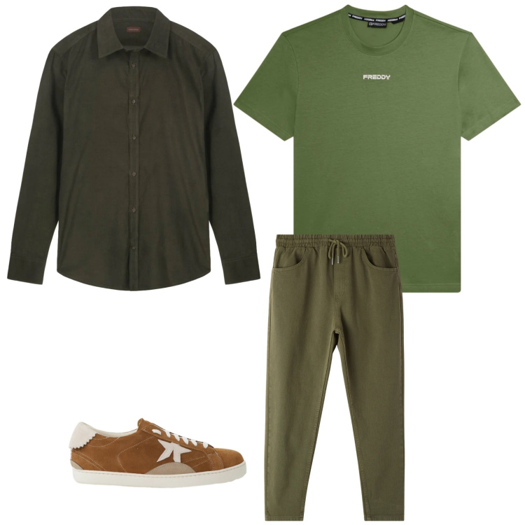Outfit uomo - The Verdant Layering. Stile Casual per Tutti i giorni. Abbinamento con sneakers, pantaloni, t-shirt, camicie.