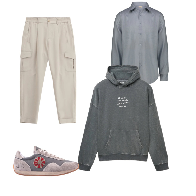 Outfit uomo - Zen Heritage. Stile Trendy per Tutti i giorni. Abbinamento con pantaloni cargo, felpe con cappuccio, sneakers, camicie.
