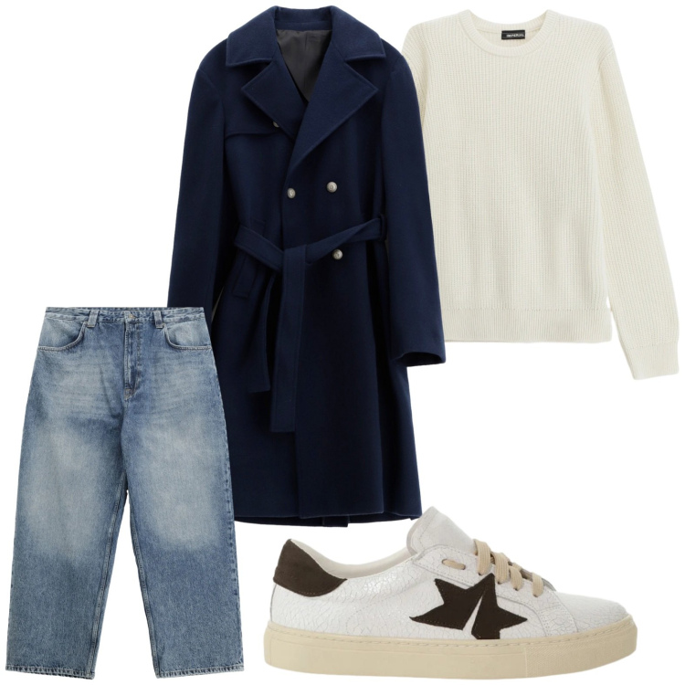 Outfit uomo - Il cappotto over. Stile Trendy per Tutti i giorni. Abbinamento con cappotti, jeans, maglieria, sneakers.