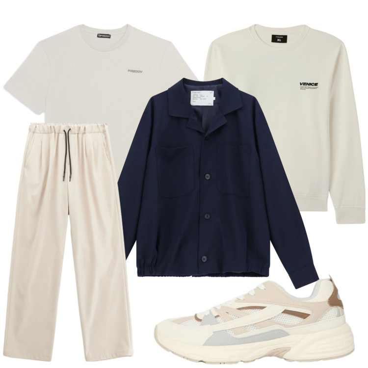 Outfit uomo - Pantaloni e blu. Stile Trendy per Tutti i giorni. Abbinamento con felpe, sneakers, cappotti, pantaloni, t-shirt.