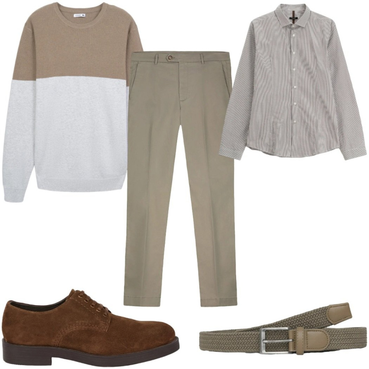 Outfit uomo - Total look #2345283. Stile Casual per Tutti i giorni. Abbinamento con camicie, cinture, maglieria, scarpe stringate, pantaloni chino.
