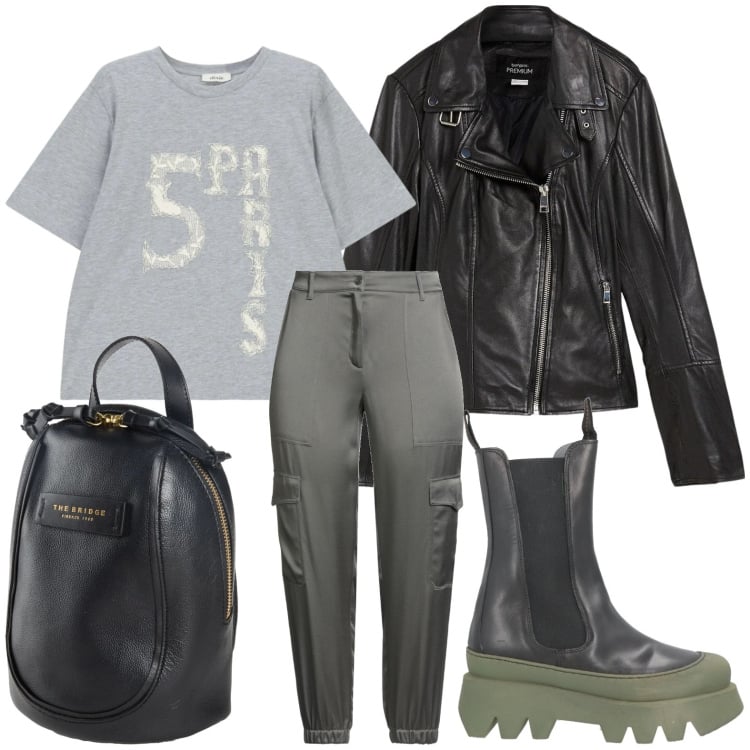 Outfit donna - Un tocco di luce d’inverno - Focus Donna. Stile Casual per Tutti i giorni. Abbinamento con pantaloni cargo, zaini, stivaletti, blazer, t-shirt.