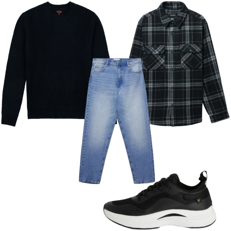 Outfit uomo - Total look #2345301. Stile Casual per Tutti i giorni. Abbinamento con cappotti, jeans, sneakers, maglieria.