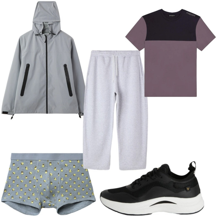 Outfit uomo - Total look #2345302. Stile Trendy per Sport. Abbinamento con giacche, boxer, pantaloni, sneakers, t-shirt.