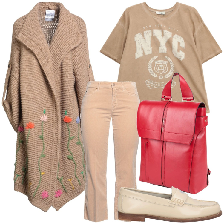 Outfit donna - Febbraio in tonalità soft - Focus Donna. Stile Minimal per Tutti i giorni. Abbinamento con zaini, pantaloni, mocassini, cardigans, t-shirt.