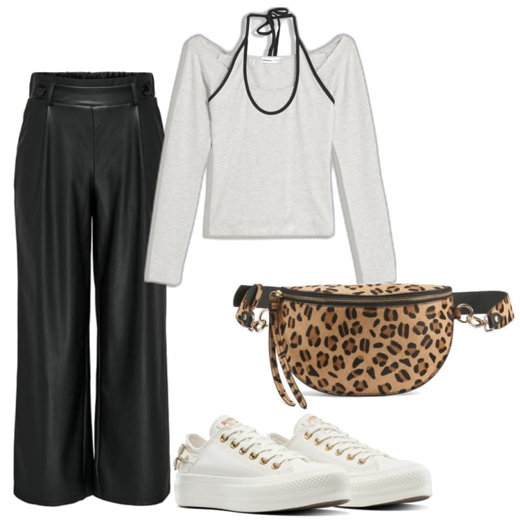 Outfit mujer - Casual look. Estilo Casual para Todos los días. Combinación con pantalones, sneakers, camiseta, riñoneras.
