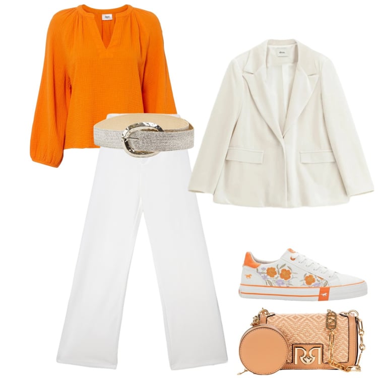 Outfit donna - Total look #2345309. Stile Casual per Tutti i giorni. Abbinamento con sneakers, bluse, pantaloni, cinture, borse a tracolla, blazer.